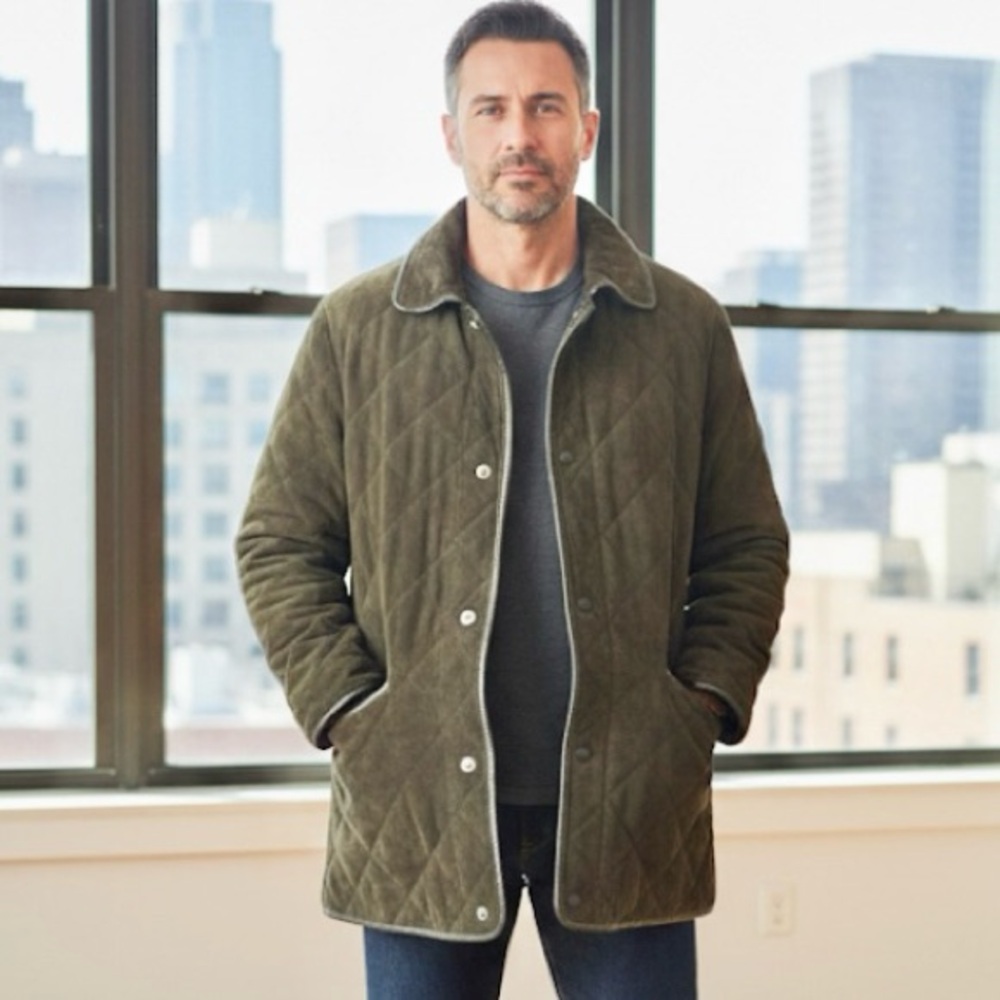 Men’s Suede Quilted Barn Coat  LINCS by David Chu  Medium